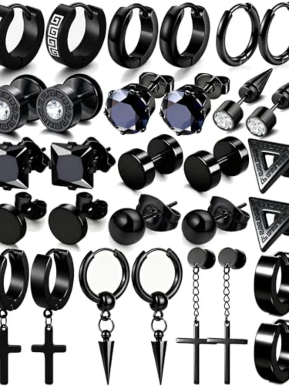 15 Pairs Earrings for Men, Stainless Steel
